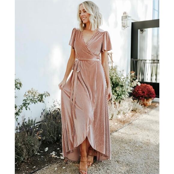 NWT Baltic Born Andi Ribbed Velvet Velour Wrap Maxi Dress Champagne XL - Picture 4 of 12